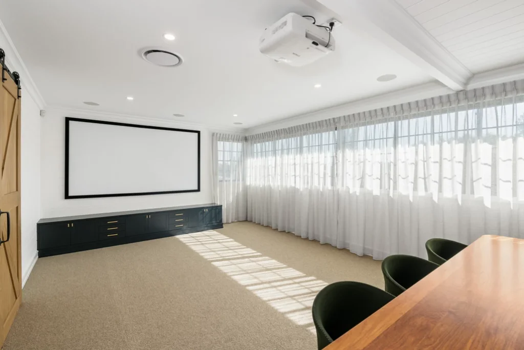 sheer-pinch-pleated-curtains-tv-room-1 — Curtains Two Pinch pleated Sheer curtains — tv room — curtains
