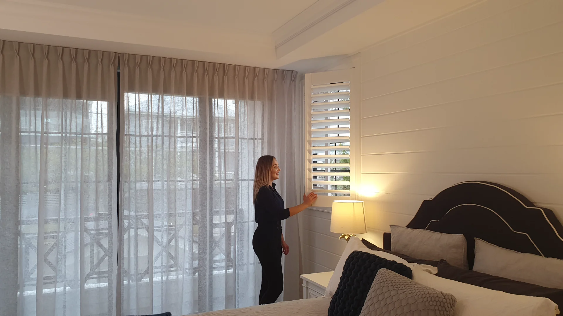 camp-hill-bedroom-shutters-hinged-opening-1 — Shutter Hinged shutters with curtains — bedroom — curtains