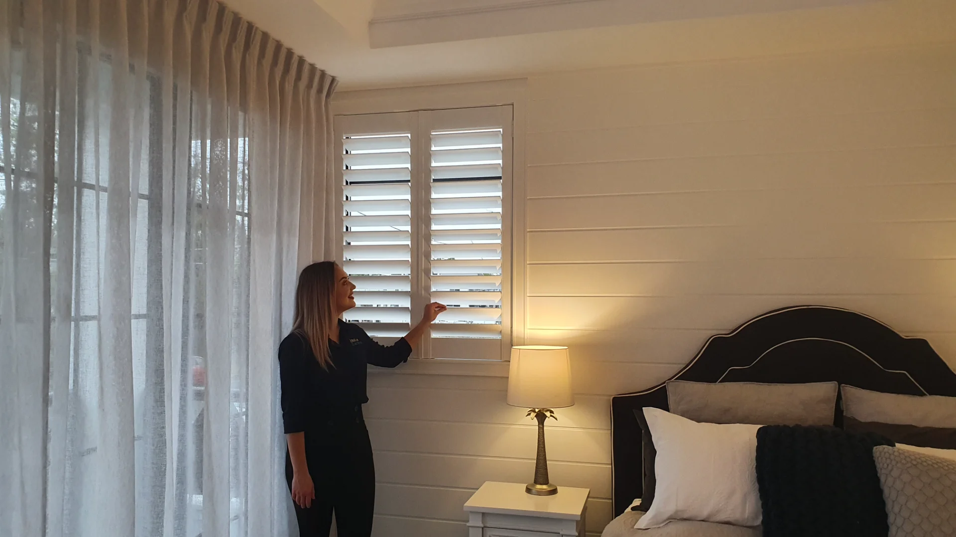 hinged-bedroom-shutters-curtains-1 — Shutter Hinged shutters with curtains — bedroom — curtains