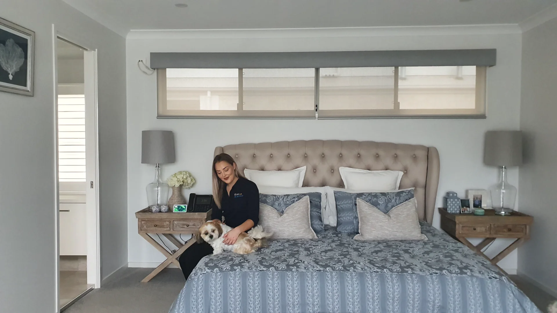 brisbane-motorized-double-roller-blinds-1 — Roller Blinds motorized double blinds double blinds with pelmet — bedroom — roller-blinds
