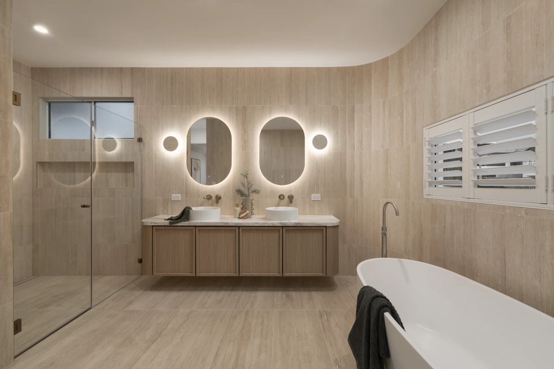 frameless-hinged-shutters-bathroom-camp-hill-1 — Shutter Hinged frameless hinged shutter with T-post — bathroom — shutters