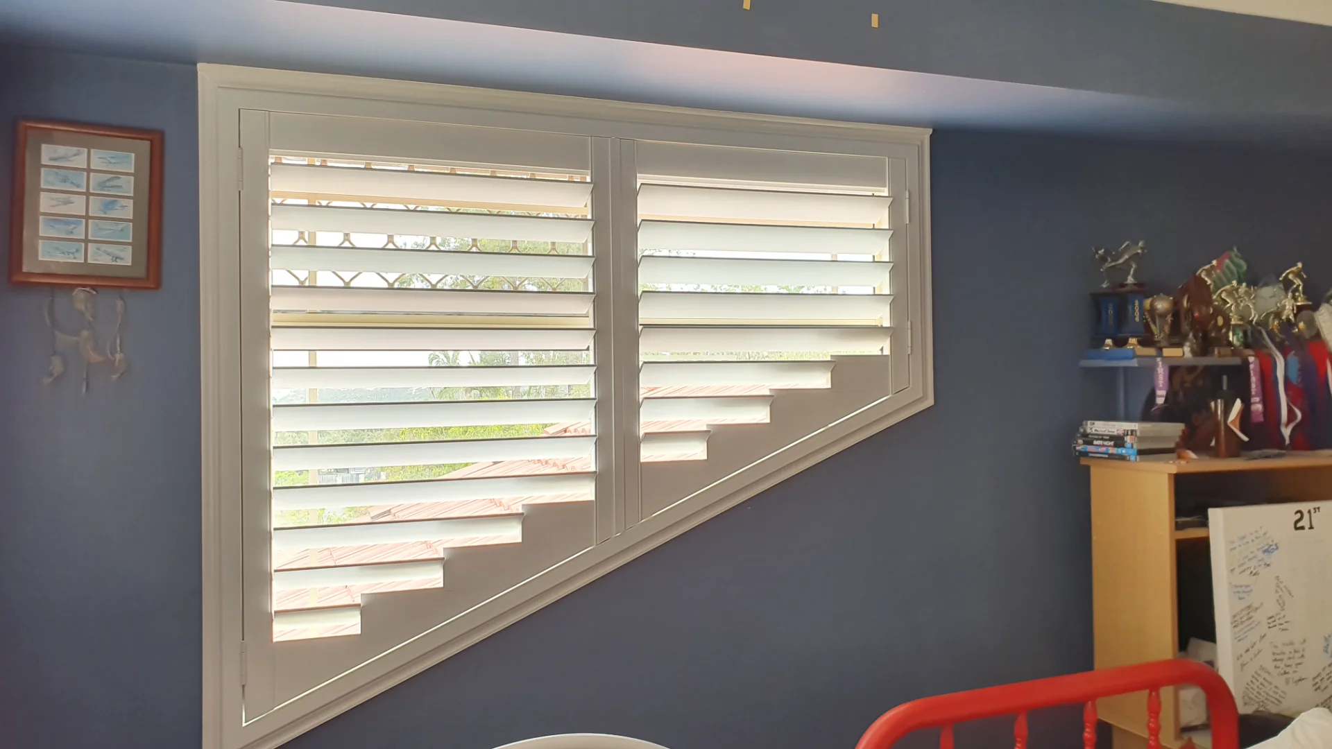 raked-shutters-hinged-logan-bedroom — Shutter Hinged Raked Shutter — bedroom — shutters
